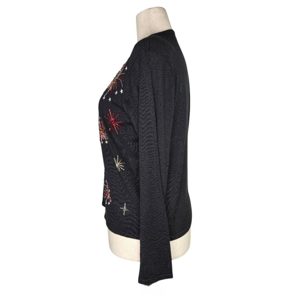 Vintage Karen Scott Fireworks Beaded Cardigan Sweater Y2K 2000 Black L - Picture 3 of 7